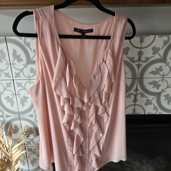 White House Black Market Tops - WHBM Pink Ruffled Sleeveless Top